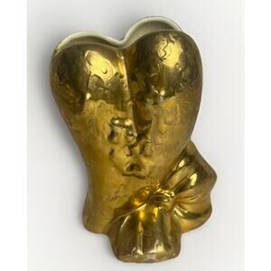 Vintage Weeping Gold Heart Vase With Bow Retro Art Deco Valentines Unique